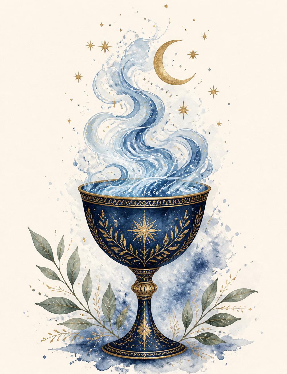 Glass of ionized water surrounded by celestial dots